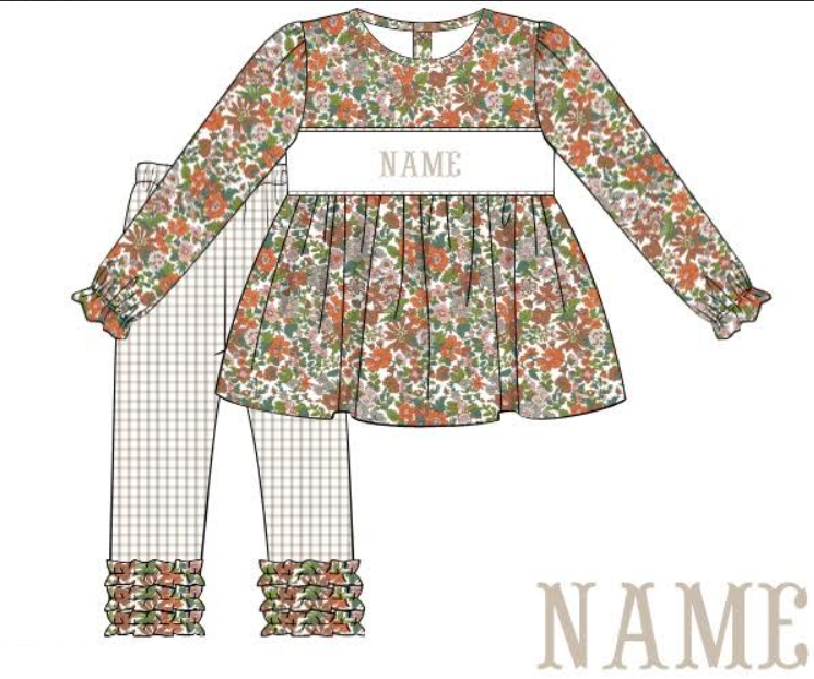 PO9: Custom Fall Floral Name Girl Set