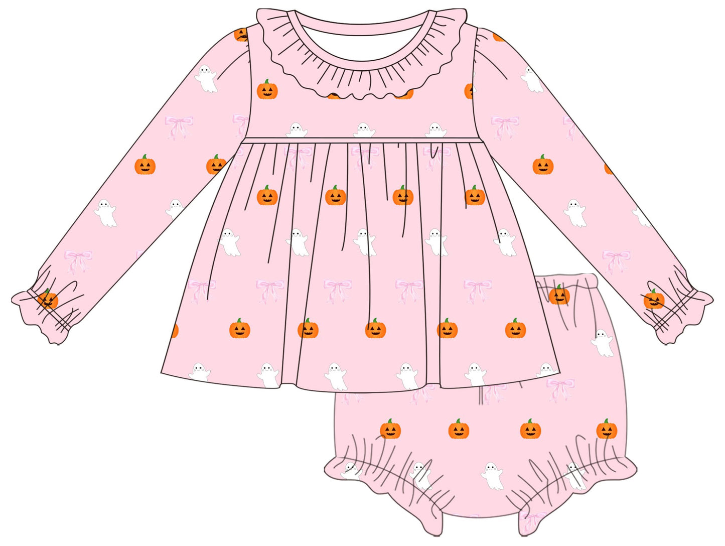 PO9: Bows and Ghosts Embroidered Diaper Set