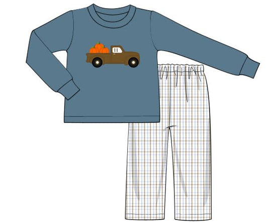 PO9: Pumpkin Truck Windowpane Pants Set