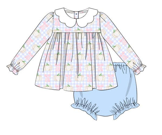 PO9: Scalloped Bow and Pumpkin Diaper Set