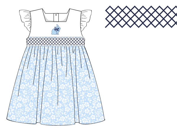 Girls Blue Floral Bunny Dress