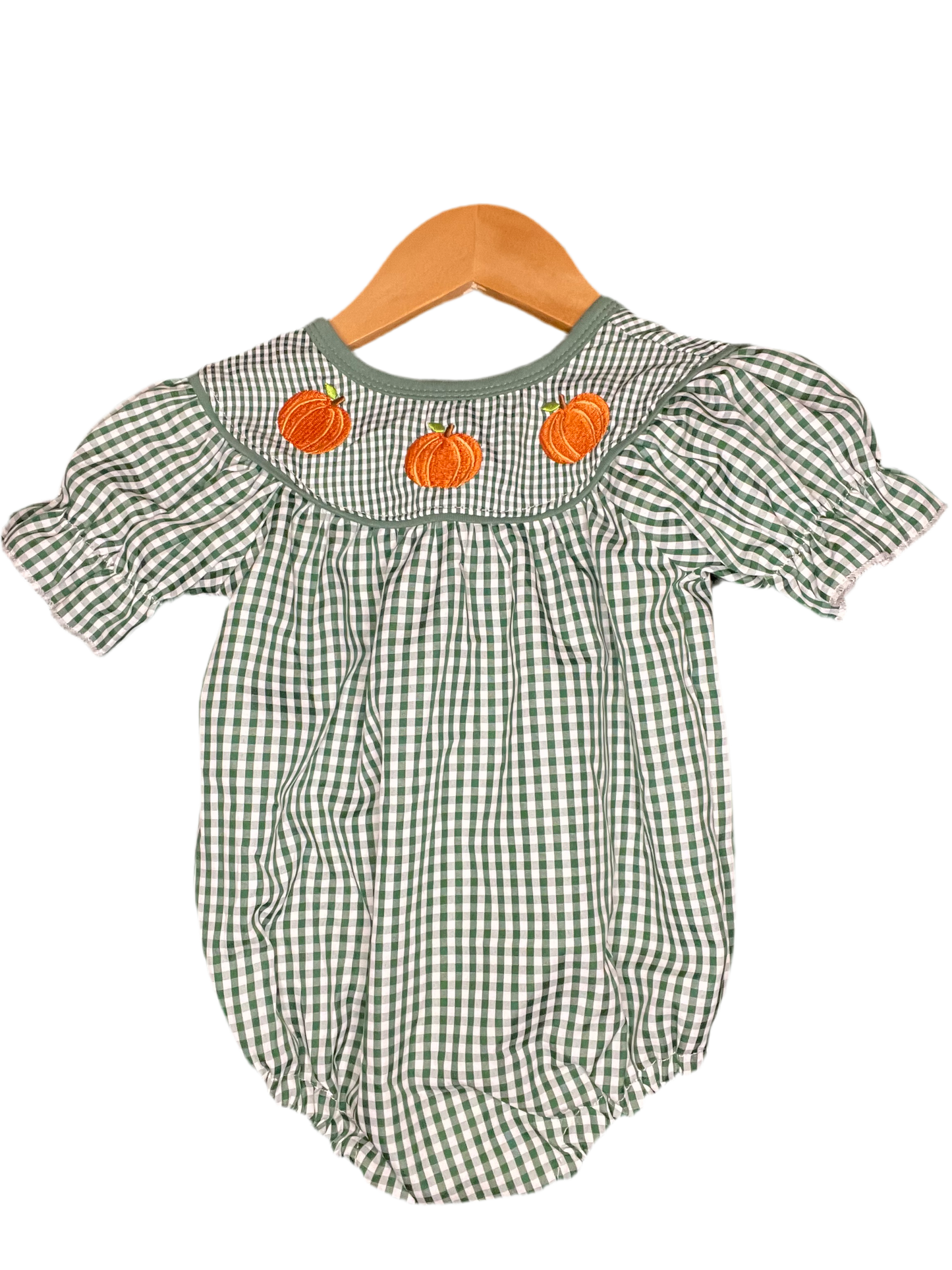 Green Gingham Embroidered Pumpkin Bubble