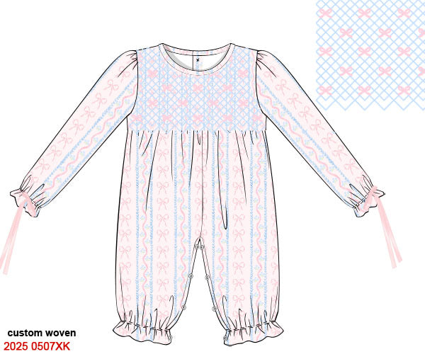 PO9: Geometric Bow Handsmocked Romper